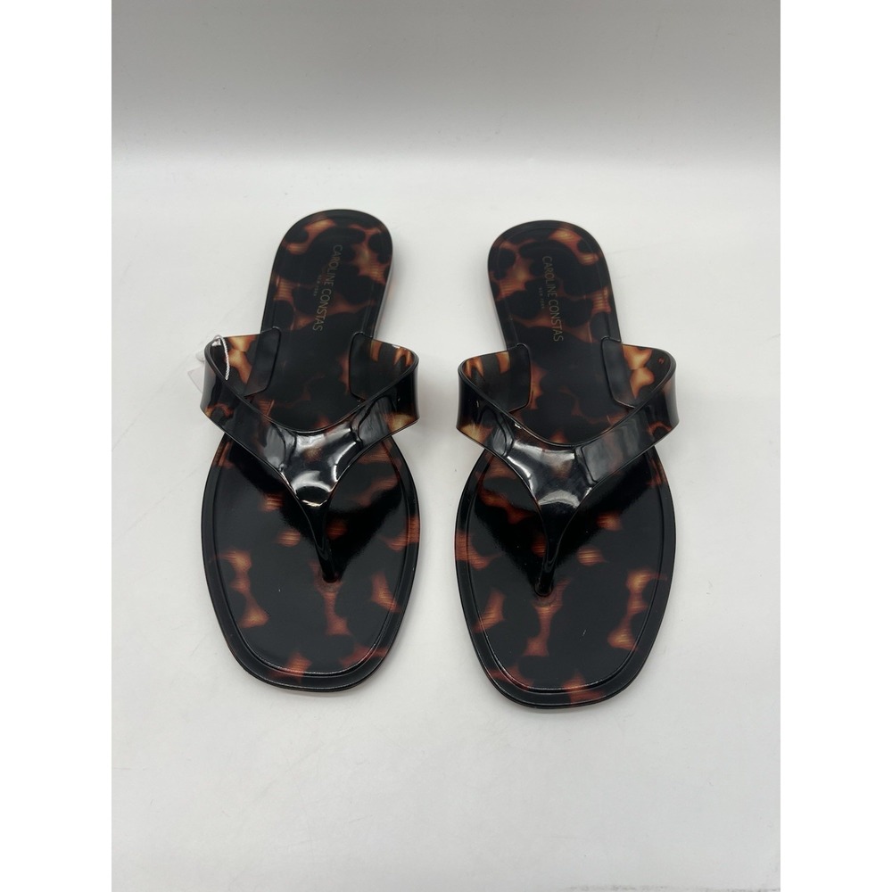 Caroline Constas Tortoise Color jelly Thong Flip Flop Flat in Brown-Black 8M